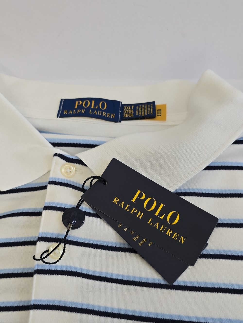 NWT Polo Ralph Lauren Men's Classic Polo Shirt White Blue Stripes Size 3XLT - Picture 13 of 15